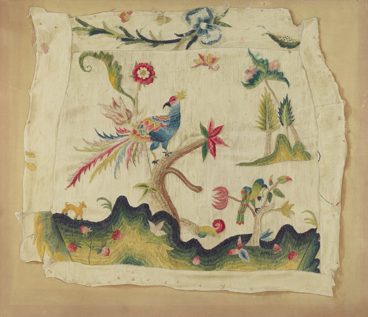 Crewel刺繍入りチェアシート、c。 1936年。 作： フィリス・ドール