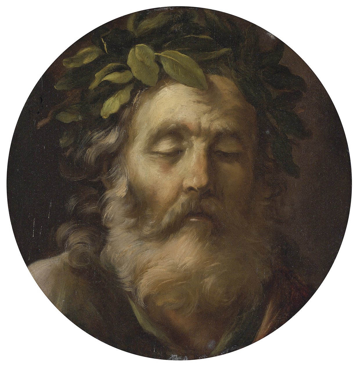 詩人ホメロスの肖像 par Mola, Pier Francesco (1612-1666).木に油彩、サイズ：D 38,7、個人蔵 作： ピアフランチェスコモラ