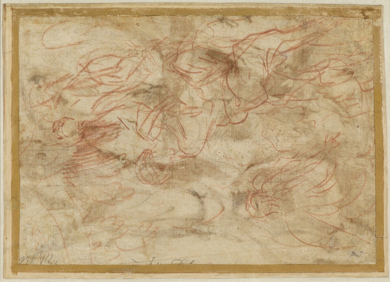 砂漠でハガルに現れる天使 1660年頃（紙に赤チョーク） 作： ピアフランチェスコモラ