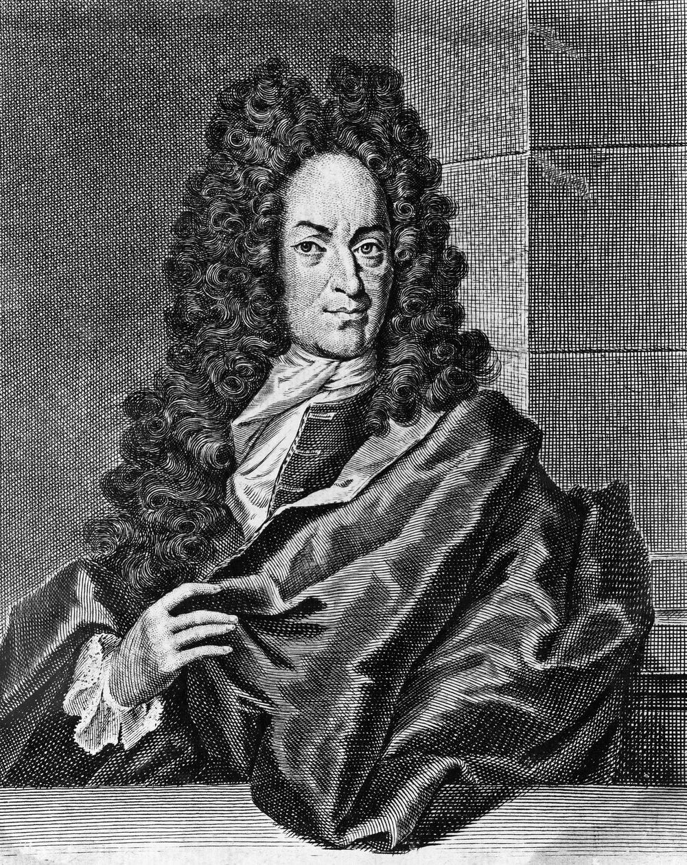 ドイツの医師・化学者Georg Ernst Stahl (1659-1734)の肖像、『Halae Magdeburgicae, Opusculum chimico-physico-medicum』のエングレーヴィング。 作： ブレーズ・ニコラ・ル・スール