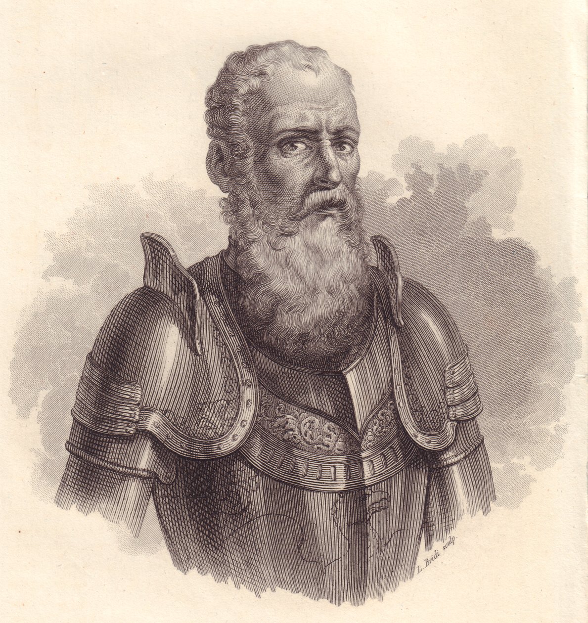 イタリアの軍事指導者Ezzelino III da RomanoまたはEcelino da Romano (1194-1259)の肖像、銅版画 作： ブレーズ・ニコラ・ル・スール