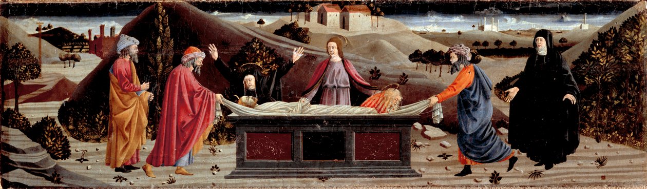 ミゼリコルディアのポリプティク: イエス・キリストの体の周り: 聖ヨハネ、聖母マリア、聖マグダラのマリア、アリマティアの聖ヨセフ、聖ニコデマ 作： ピエロデッラ（学校）フランチェスカ