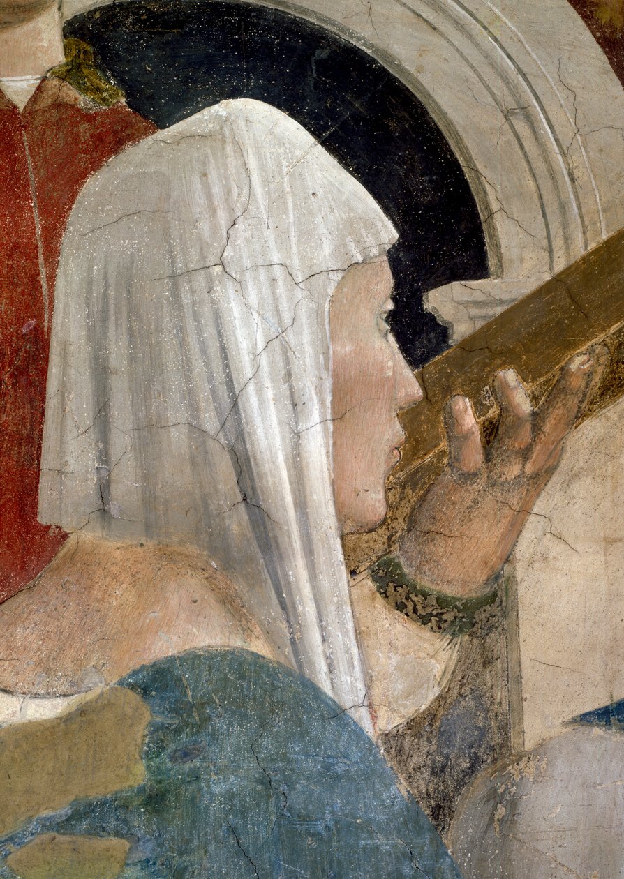 真の十字架の伝説、十字架の検証、十字架に接吻するシバの女王の詳細、1464年のフレスコ画を完成 作： ピエロ・デラ・フランチェスカ