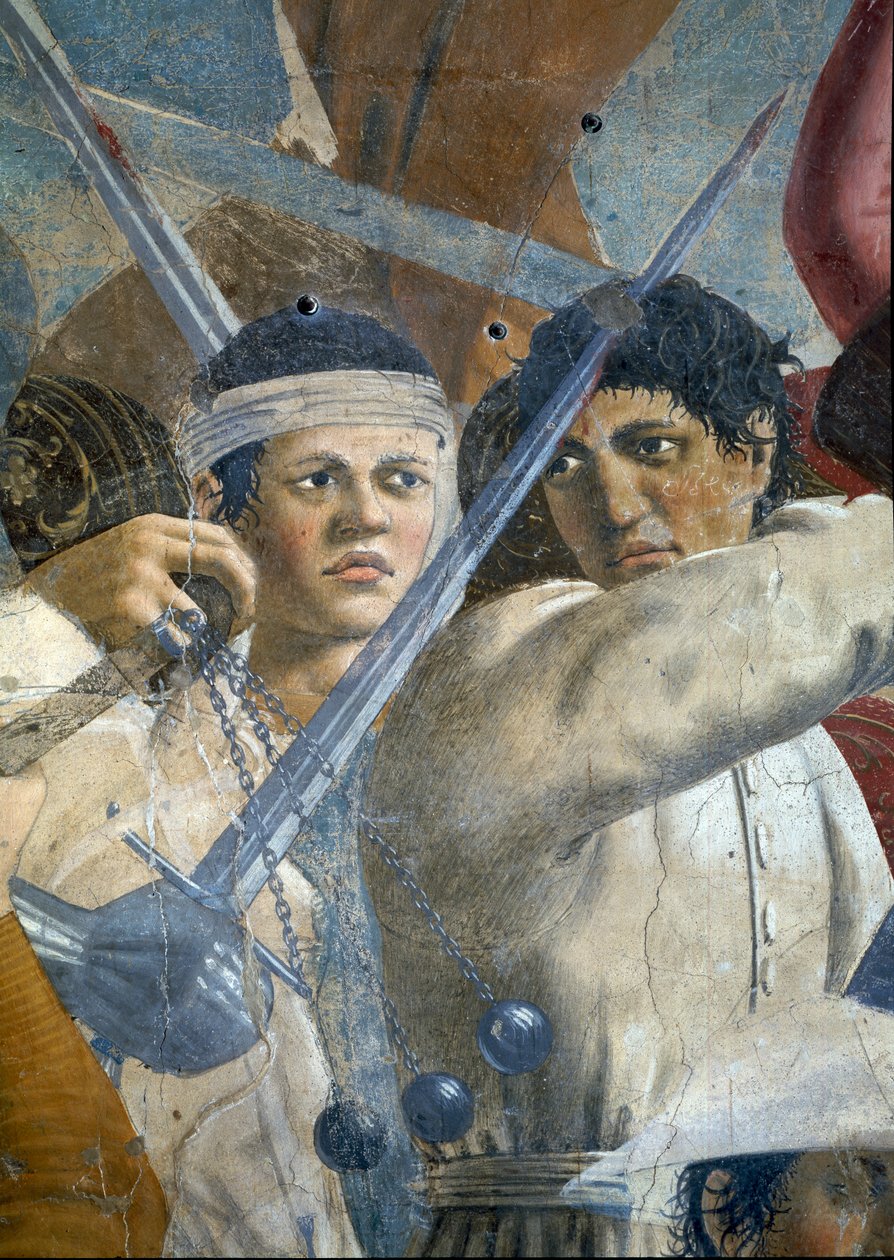 真の十字架の伝説、ヘラクリウスの勝利とチョスロイスの処刑、ヘラクリウスとチョスロイスの詳細、1464年のフレスコ画 作： ピエロ・デラ・フランチェスカ