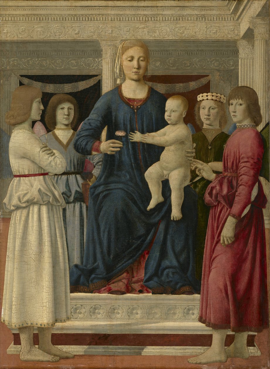 聖母と子が4人の天使に即位、c.1460-70 作： ピエロ・デラ・フランチェスカ