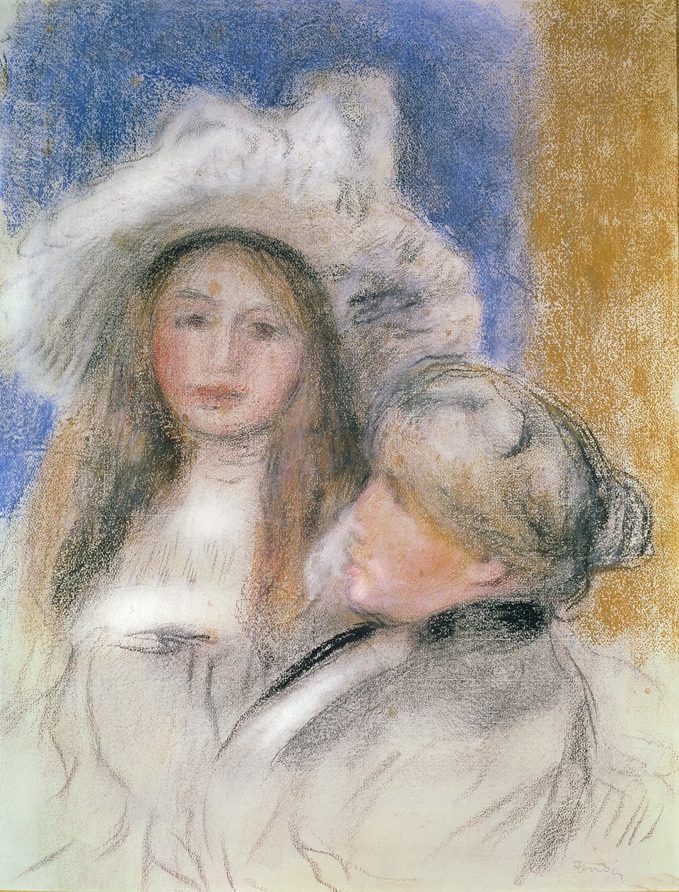 ベルト・モリゾ（1841-95）と娘のジュリー・マネ（1878-1966）（パステル紙） 作： ピエールオーギュストルノワール
