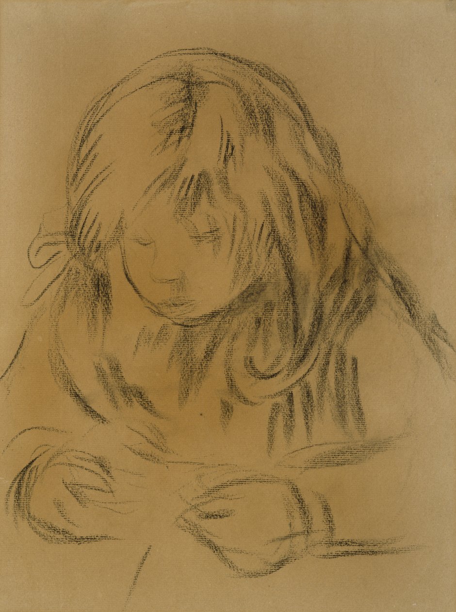 子の縫製、1906年（上質紙に木炭） 作： ピエールオーギュストルノワール