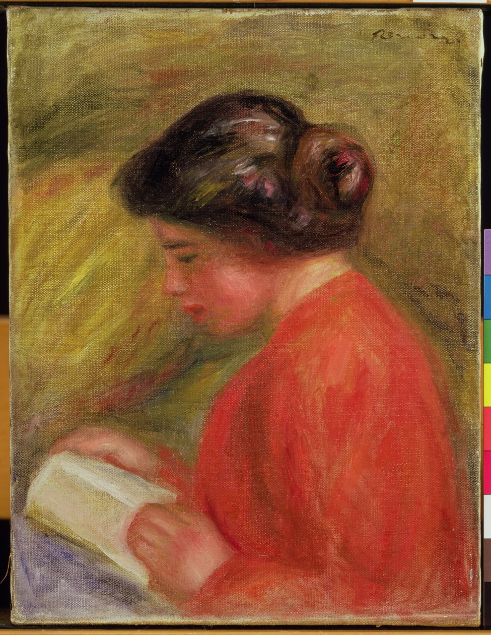 赤い読書の女の子 作： ピエールオーギュストルノワール