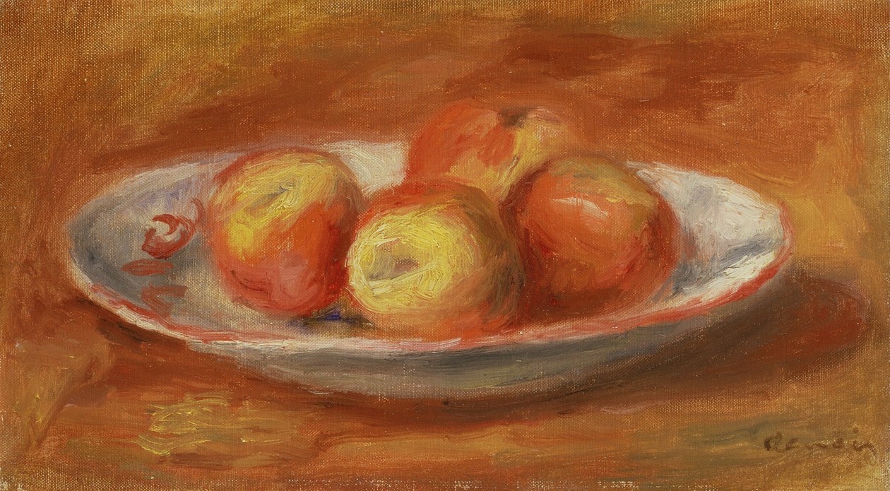 皿に4つのリンゴのある静物、1914 作： ピエールオーギュストルノワール