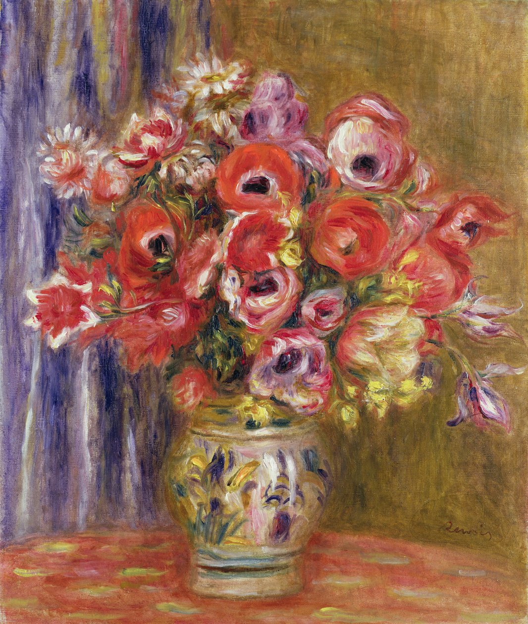 チューリップとアネモネの花瓶、1895年頃 作： ピエールオーギュストルノワール