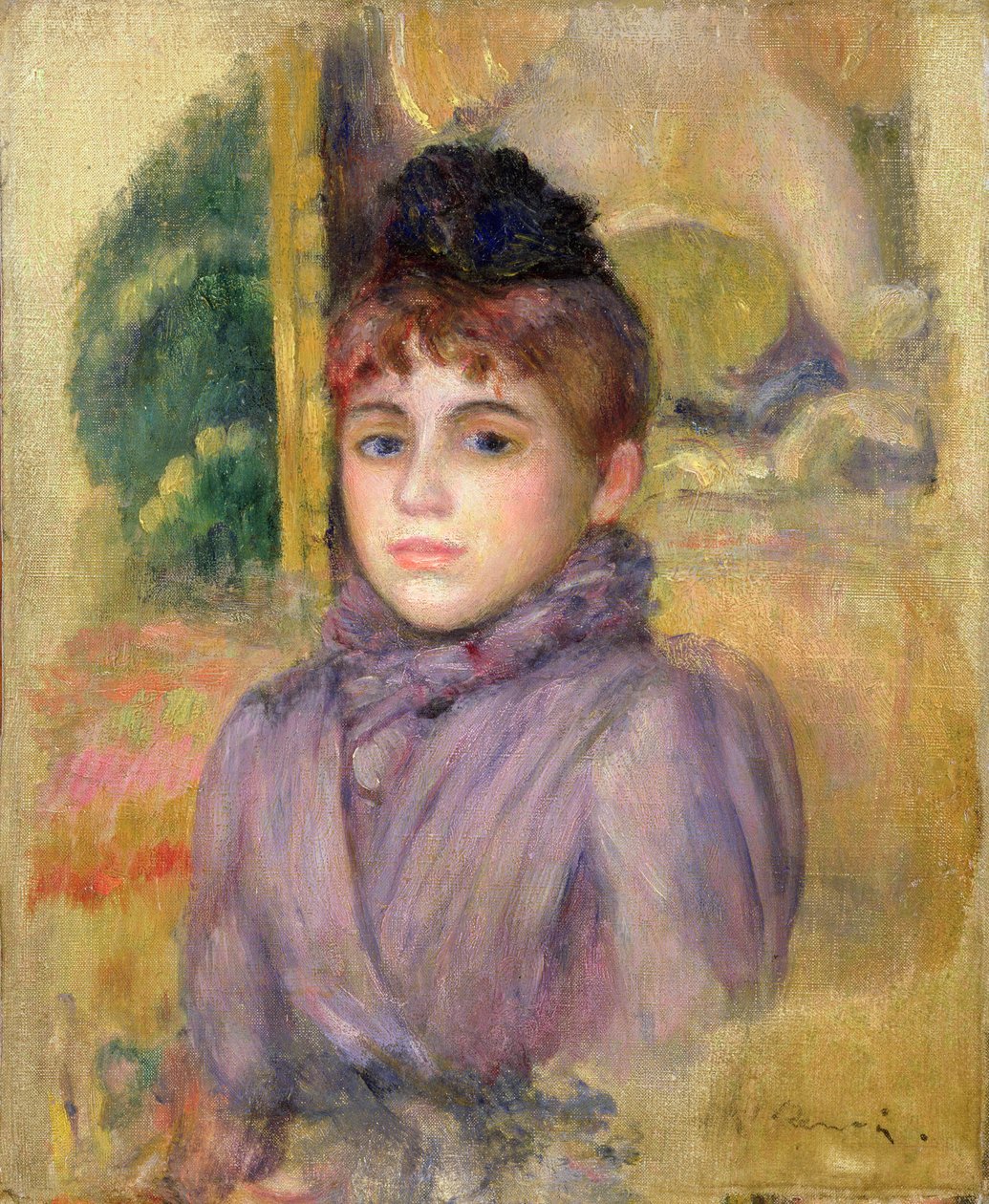 ボンネットとブルーの女性、1885年 作： ピエールオーギュストルノワール
