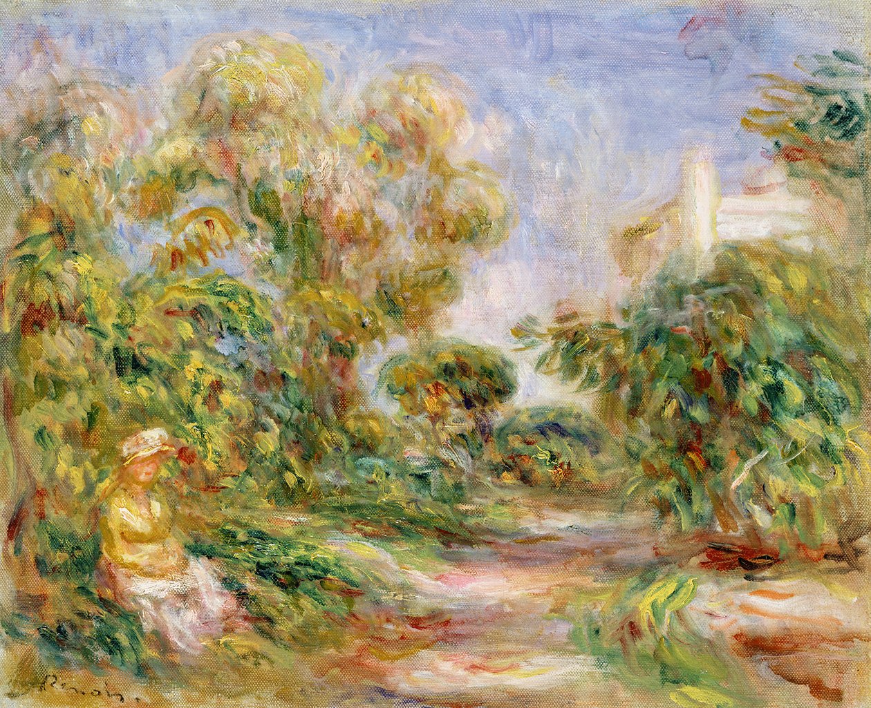 1918年頃の風景の中の女性 作： ピエールオーギュストルノワール
