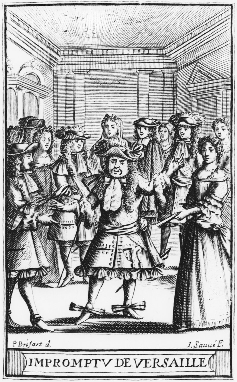 モリエールの「L&39;Impromptu de Versailles」の前絵のイラスト、ジャン・ソーヴ（fl.1660-91）初版1663 作： ピエール・ブリサール