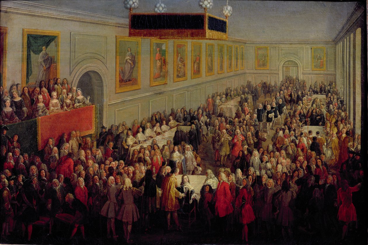 1722年10月25日、ルームスのパレArchiepiscopalでルイ15世の戴冠式（1710-74）の後に与えられた饗宴 作： ピエールデニスマーティン