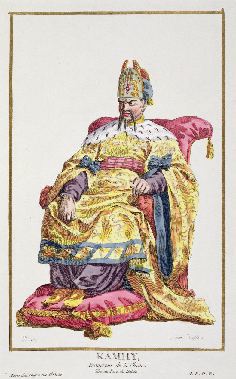 Kang Tsi（1662-1722）「すべての既存の国家のコスチュームに続いて、ランクと尊厳を表す版画のコレクション」から中国の満州皇帝は、1780年に出版しました（手塗りの英語 作： ピエール・デュフロス