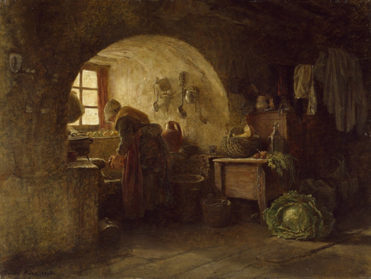 夕食の準備、1858 作： ピエール・エドゥアール・フレール