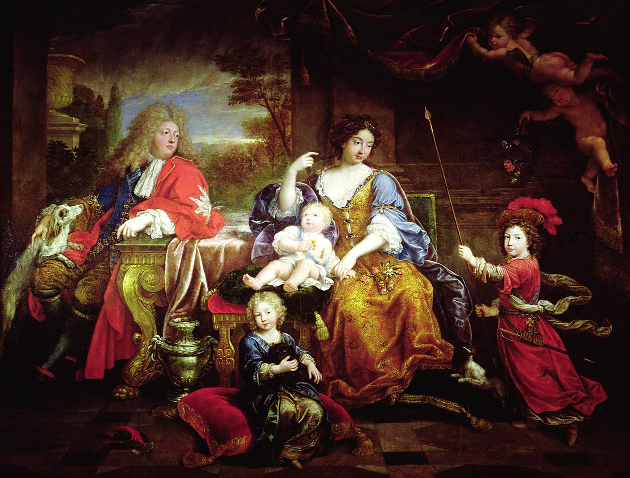 彼の妻と子供たちとのグランドドーフィン、1687 作： ピエール・ミニャール