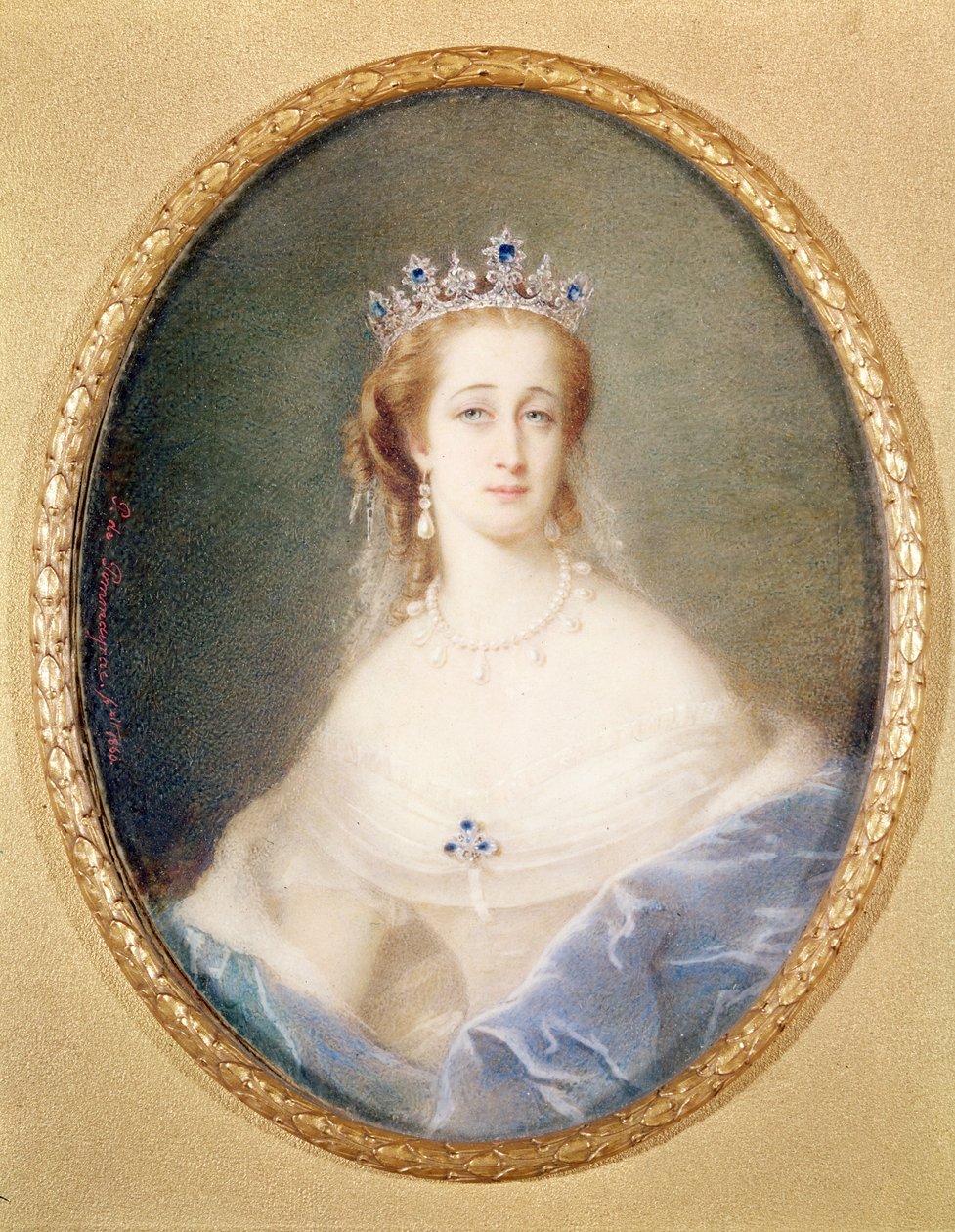 皇后ユージニー（1826-1920）の肖像画のミニチュア、1860 作： ピエール・ポール・エマニュエル・デ・ポンマイラック