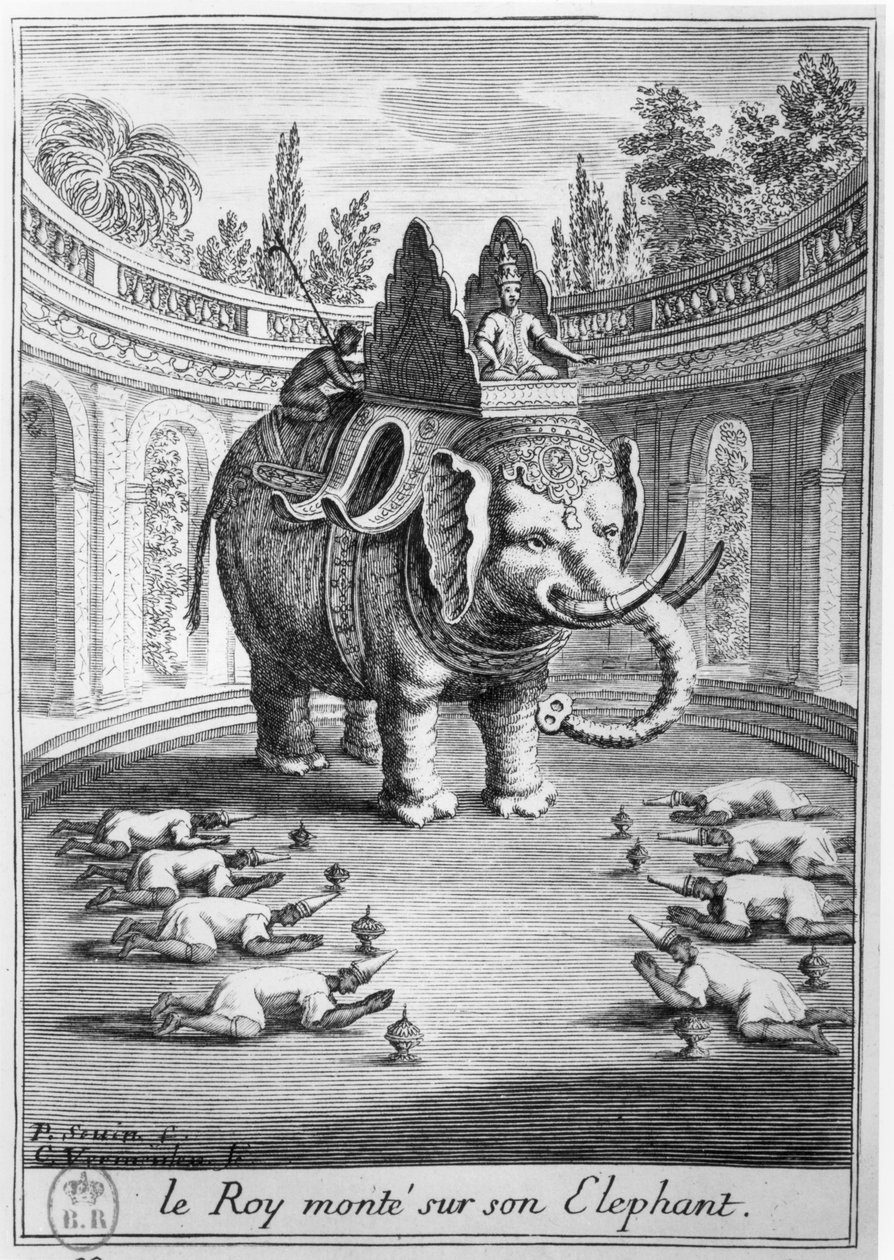サイアムの王は象に座っており、Cornelis Vermeulen（1644-1708）1686によって彫刻されています 作： ピエール・ポール・セビン