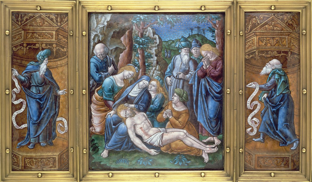 M.1-1926トリプティク：1538年にフランスのリモージュで描かれた哀悼のダニエルとサンピエトロ（銅のエナメル） 作： ピエール・レイモンド