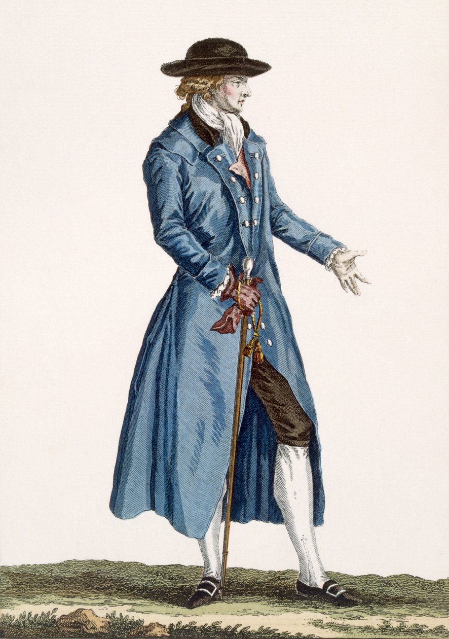 青いコートの紳士、「Galeries des Modes et Costumes Francais」のプレート、c.1778-87 作： ピエール・トーマス・ル・クラーク