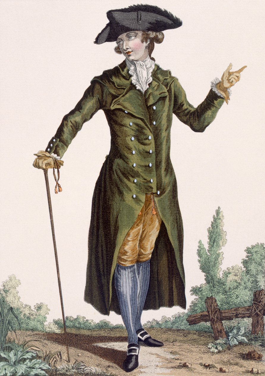 緑のコートを着た紳士、「Galeries des Modes et Costumes Francais」のプレート、c.1778-87 作： ピエール・トーマス・ル・クラーク