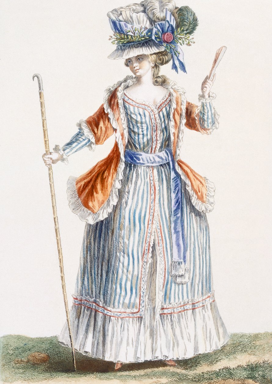レタスシェパーズスタイルのドレス、パタスの彫刻、「Galeries des Modes」、1779年のイラスト 作： ピエール・トーマス・ル・クラーク