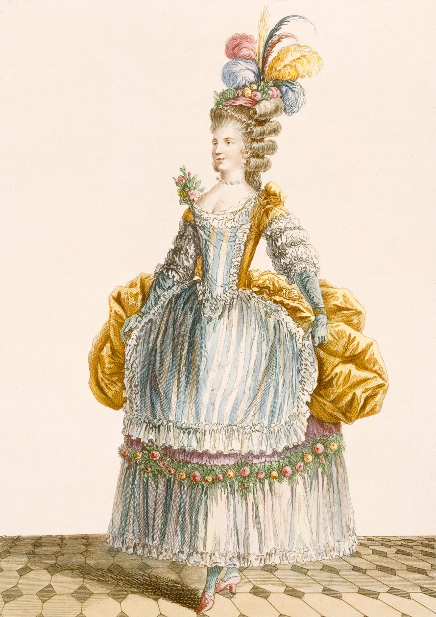 「Galeries des Modes et Costumes Francais」より、デュパンが刻印したレディの夜会服、1778年 作： ピエール・トーマス・ル・クラーク