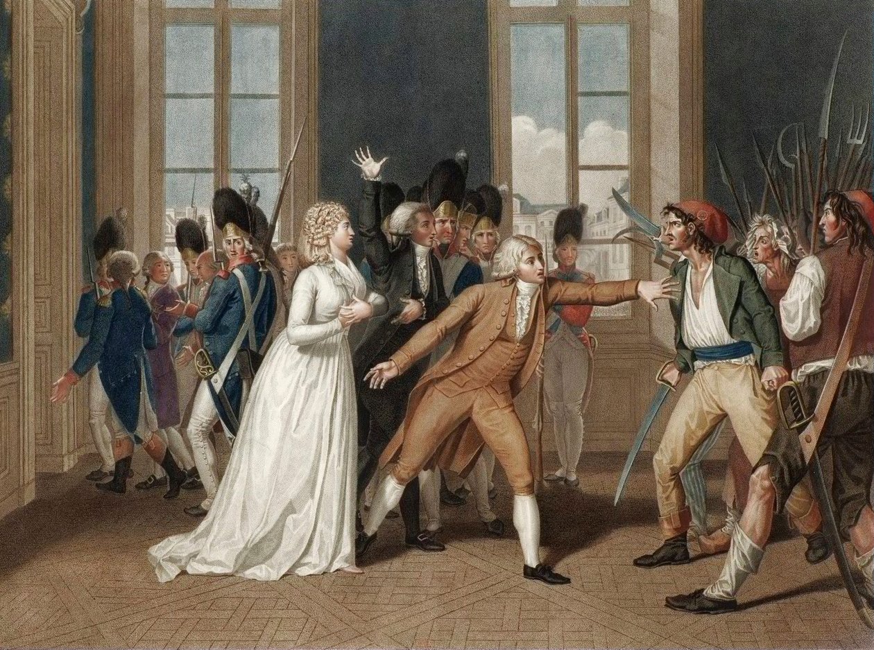 Journee du 20 juin 1792 au chateau des Tuileries in Paris - Devouement de Madame Elisabeth (Elisabeth Philippine Marie Helene de France dit Madame Elisabeth (1764-1794)) - エングレーヴィング by Pierre Bouillon (1776 - 1831) 作： ピエール（後）ブイヨン