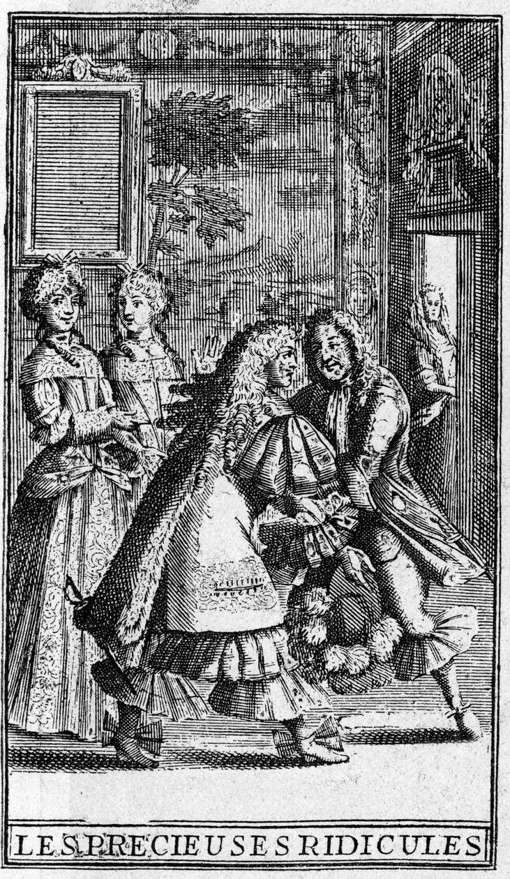 Les Precieuses ridicules de Moliere (Affected young Ladies) 1682年版のPierre Brissartによるエングレービング。 作： ピエール（後）ブリサート