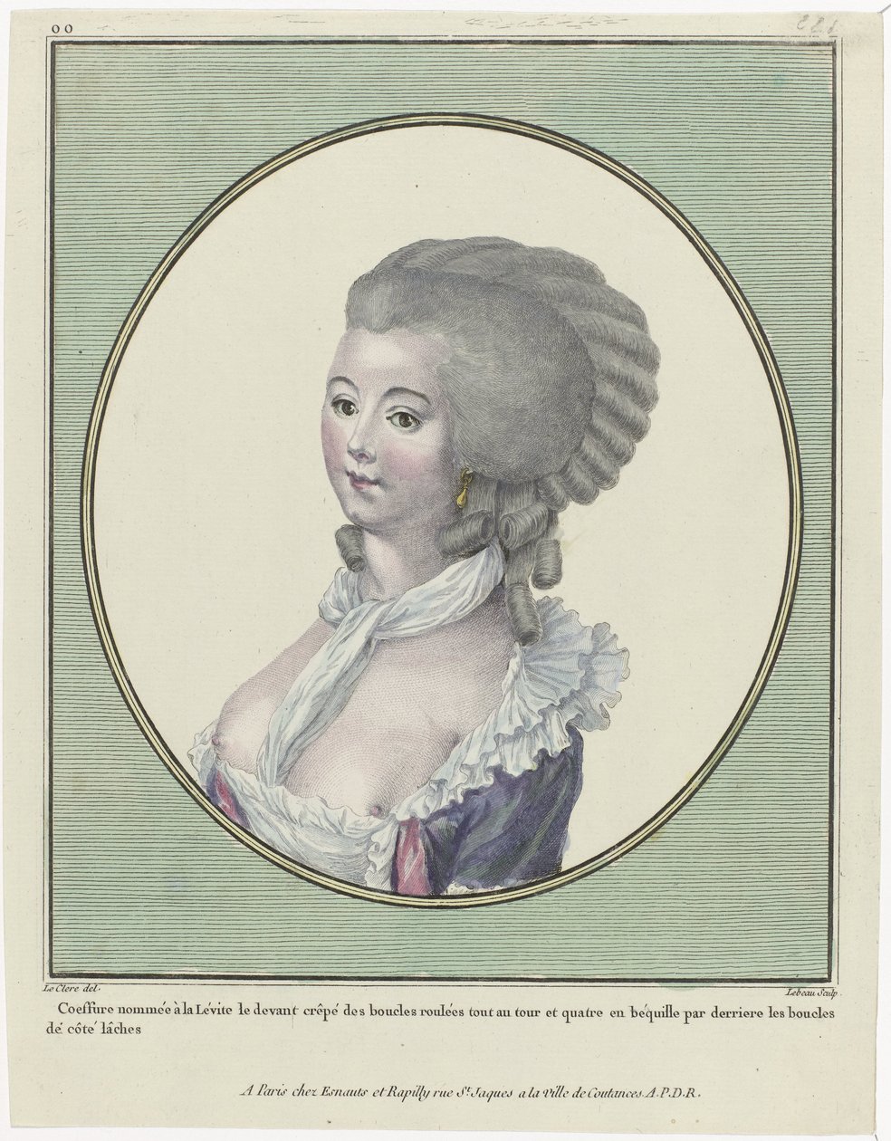 Gallerie des Modes et Costumes Français、1781、oo 221：レビ人にちなんで名付けられたCoeffure (...) 作： ピエール・アドリアン・ル・ボー