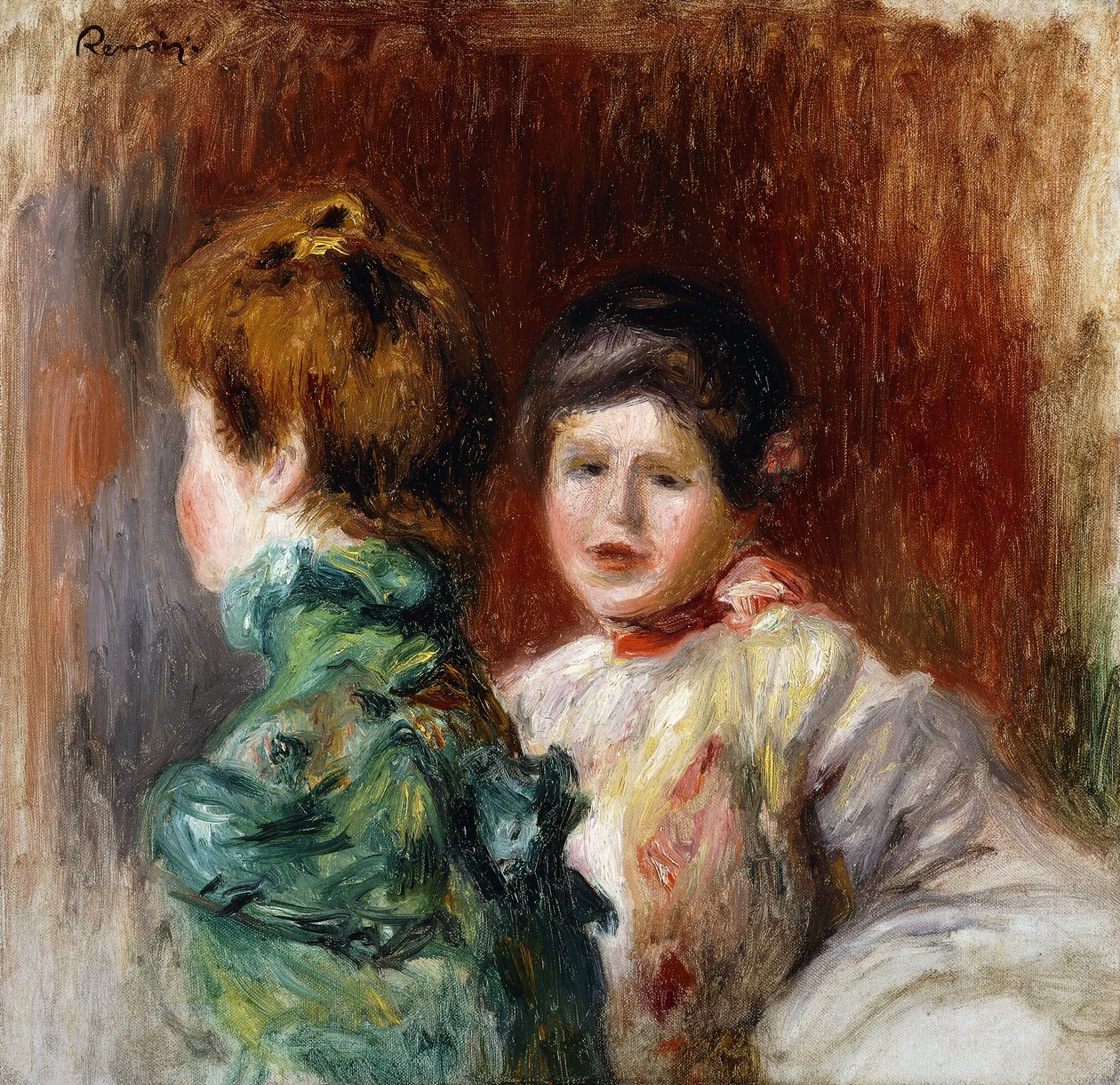 2人の女性の頭のスケッチ。スケッチ、女性の2つの頭、1895 作： ピエールオーギュストルノワール