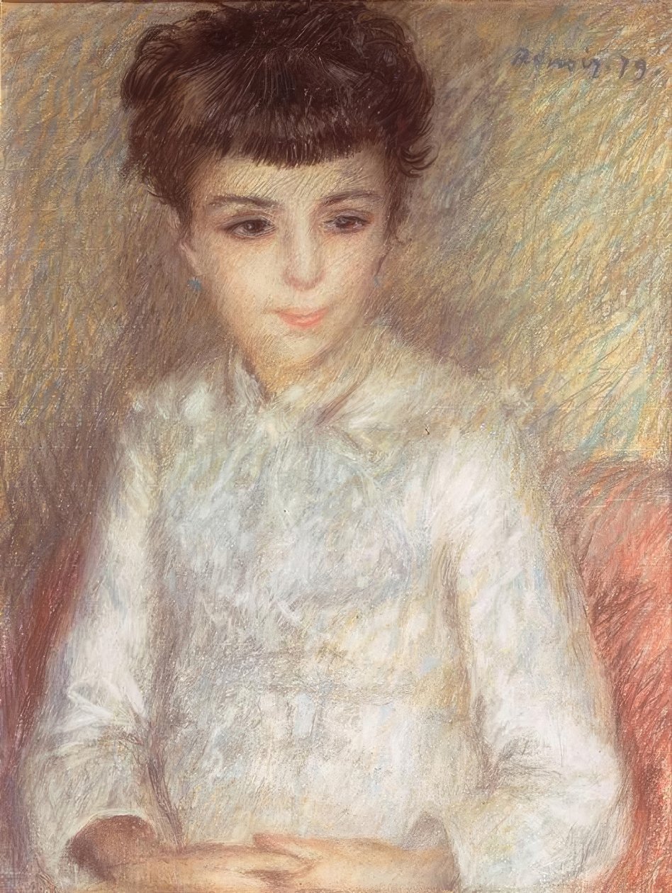 茶色の髪の少女の肖像画 作： ピエールオーギュストルノワール