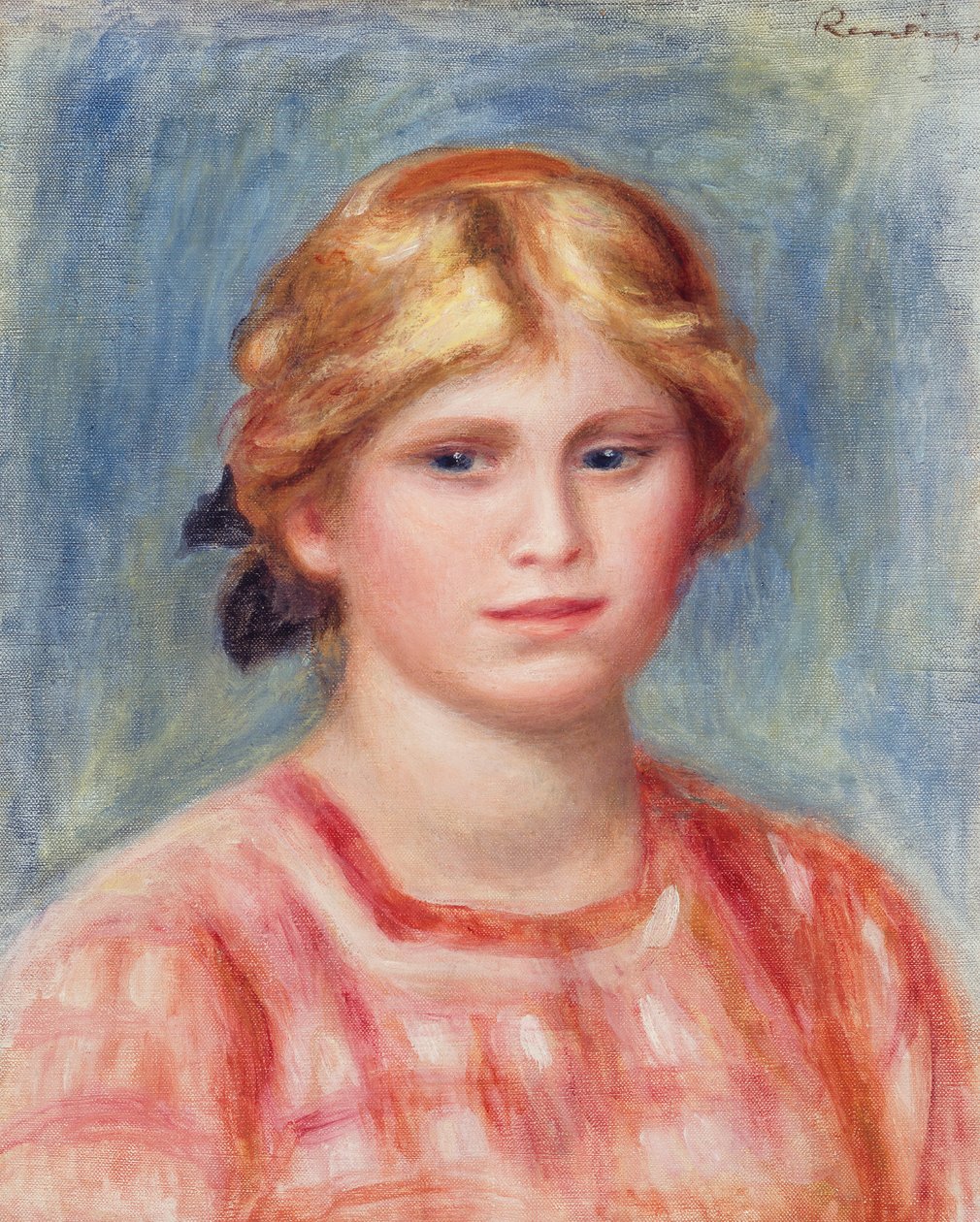 バラ色のブラウスを持つ女性の胸像、1905年 作： ピエールオーギュストルノワール