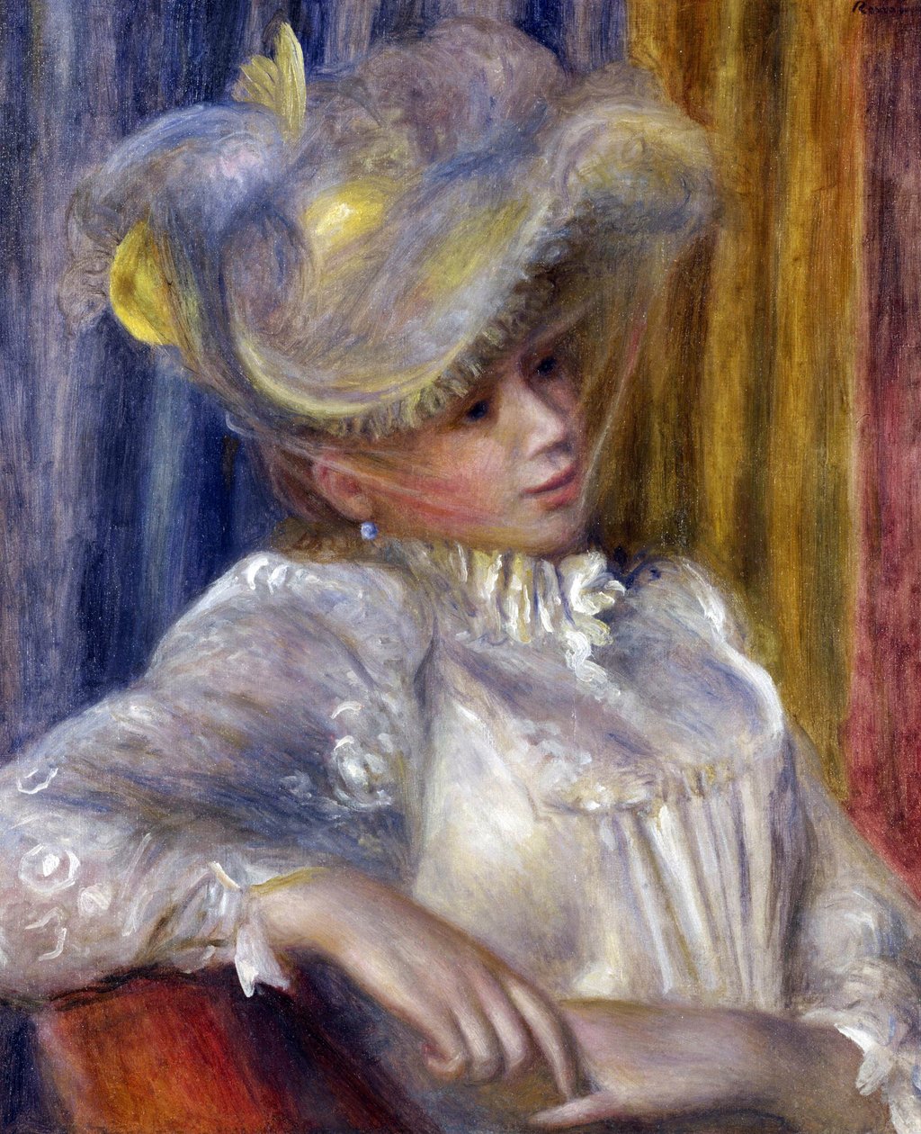 「帽子をかぶった女」 ピエール・オーギュスト・ルノワール画（1841-1919） 1891年 薄暗い 56x46.5 cm 国立西洋美術館、東京 作： ピエールオーギュストルノワール