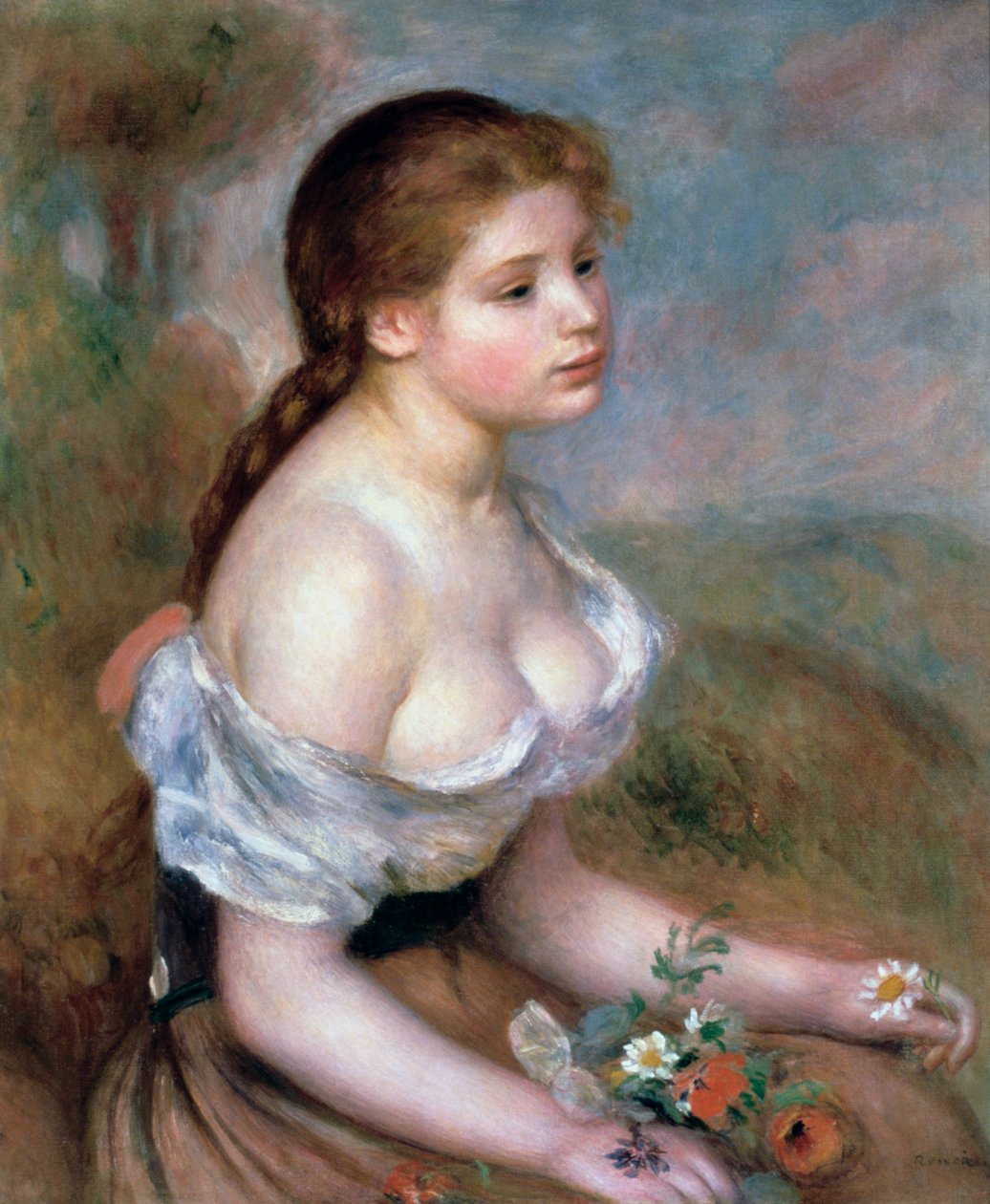 花を持つ少女、c1900 作： ピエールオーギュストルノワール