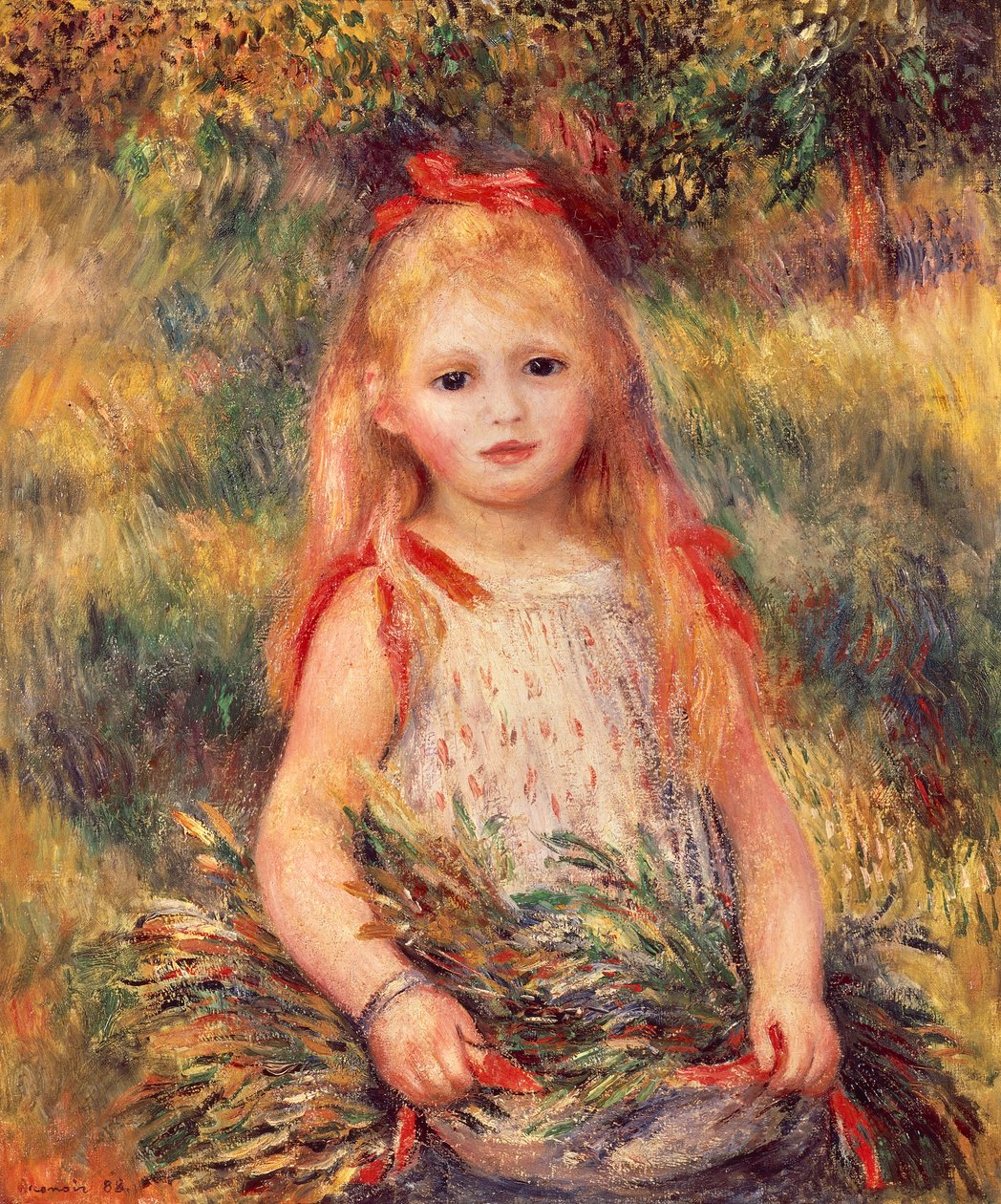 ピエール＝オーギュスト・ルノワール作「とうもろこしの束を持つ少女」（1841-1919）、キャンバスに油彩、65x54 cm 作： ピエールオーギュストルノワール