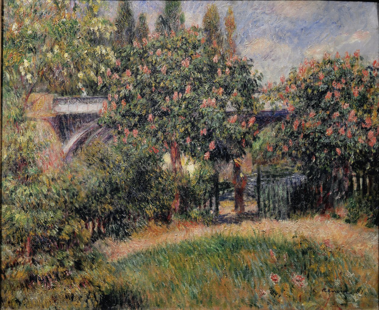 シャトゥーの鉄道橋、またはピンクの栗の木 - 1881年。油彩・キャンバス