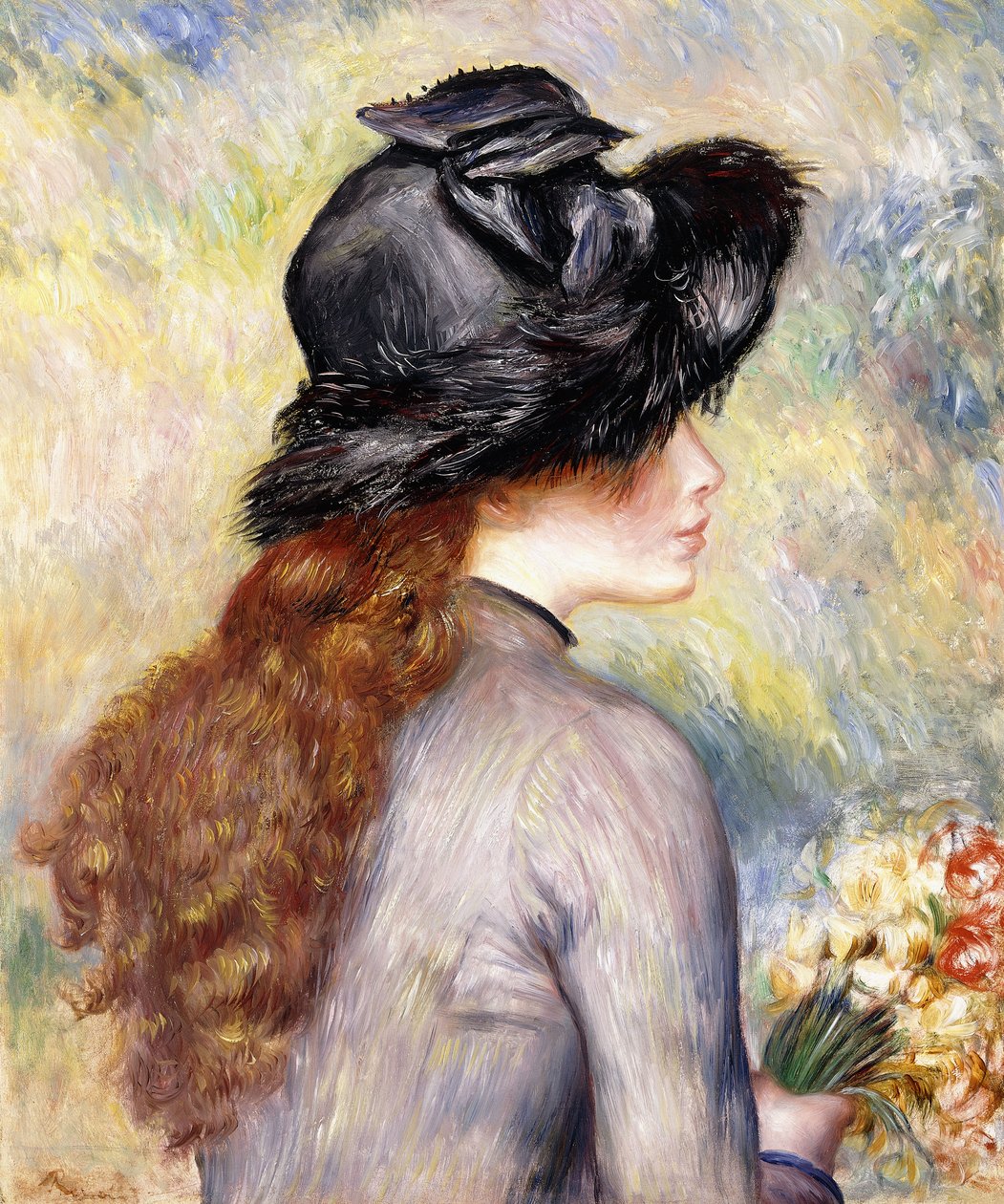1878年頃のチューリップの花束を持つ少女