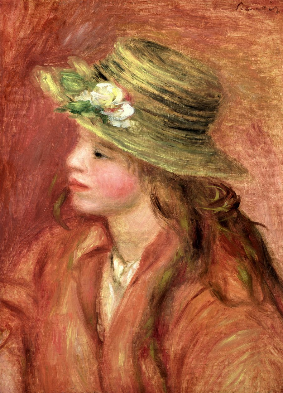 麦わら帽子の少女、1908年頃 作： ピエールオーギュストルノワール