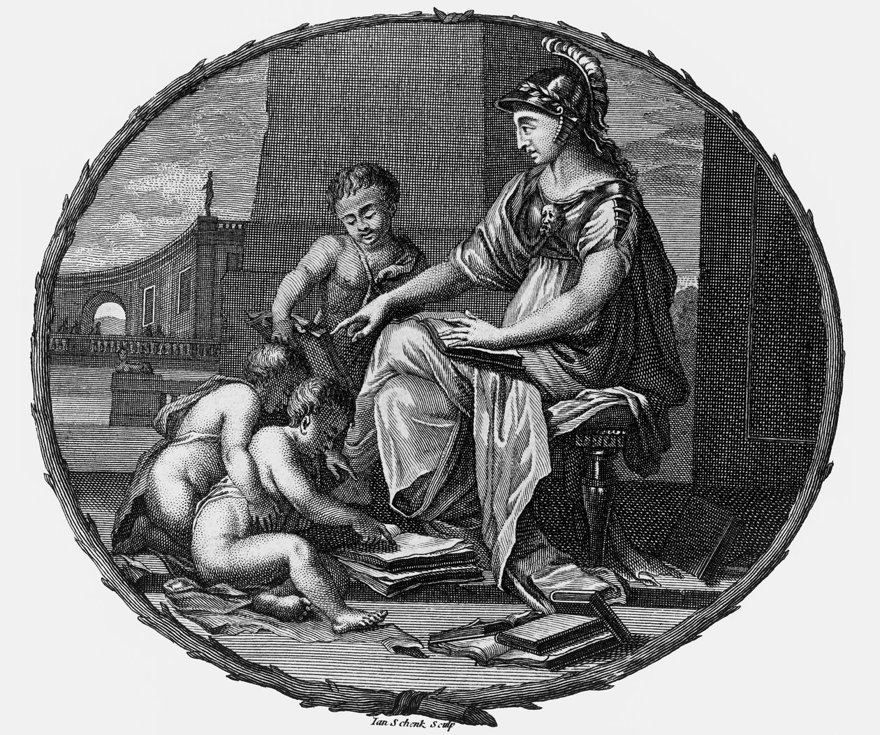 子供たちに囲まれた理性と創造性の女性の寓意、1695-1697年（エングレーヴィング） 作： ピエール・ベイル