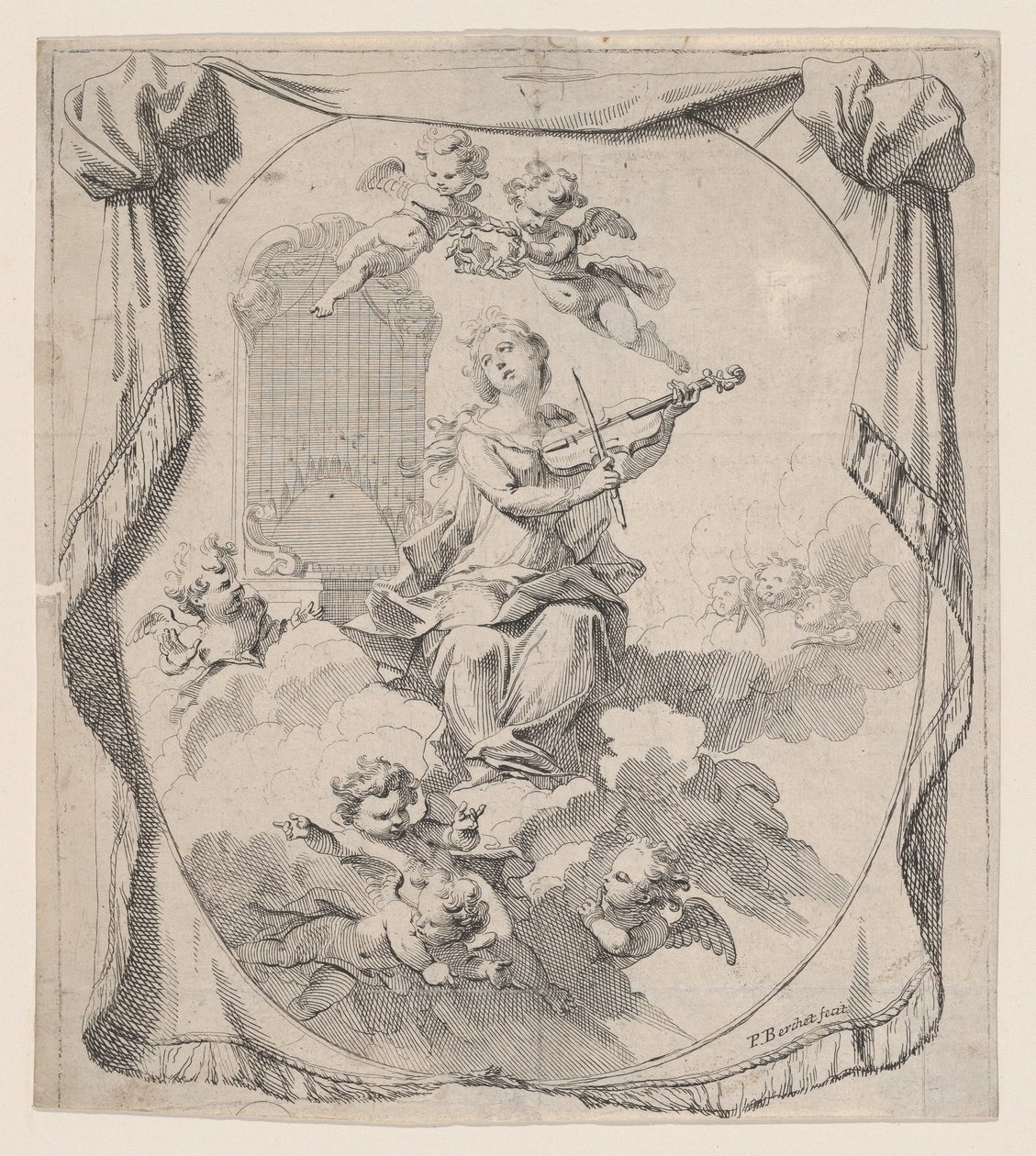 天使に支えられた雲の上の聖セシリア, 1696., 1696. 作： ピエール・ベルシェ