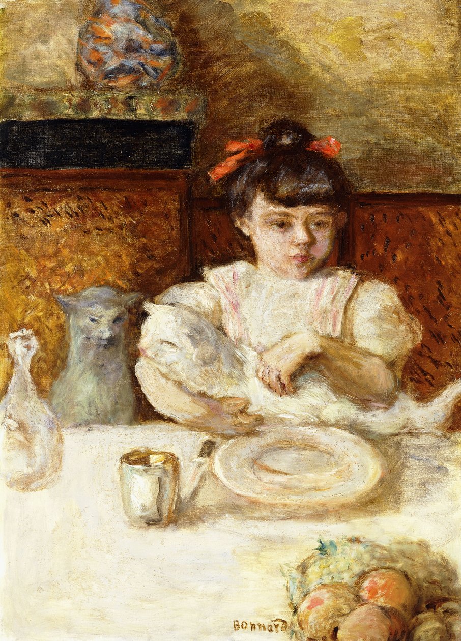 子供と猫; Enfant et Chats、c.1906（キャンバスに油彩） 作： ピエール・ボナール