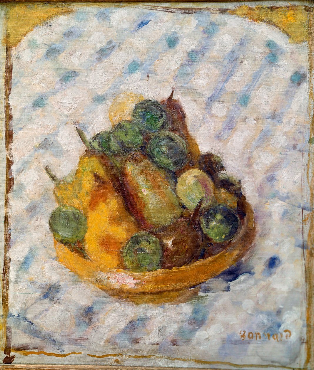 果物 洋ナシとプラムの静物画。ピエール・ボナール（1867-1947）の絵画 1920年 チューリッヒ、グスタフ・ズムステッグ・コレクション 作： ピエール・ボナール