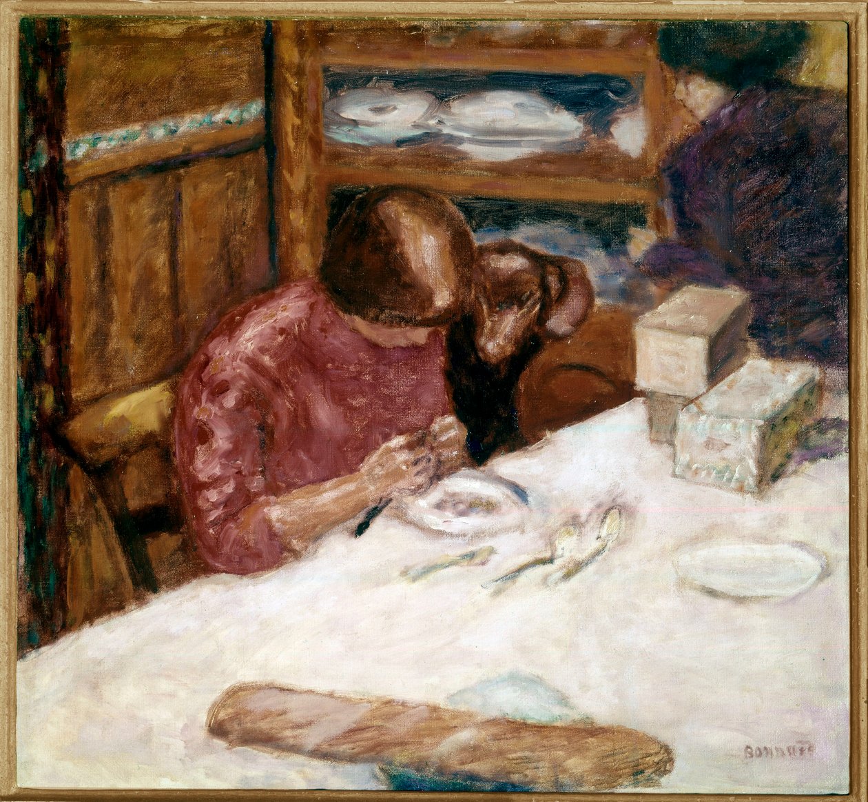 内観 家庭内の斑点に忙しい女性。ピエール・ボナール（1867-1947）による絵画 1914年 個人蔵 作： ピエール・ボナール