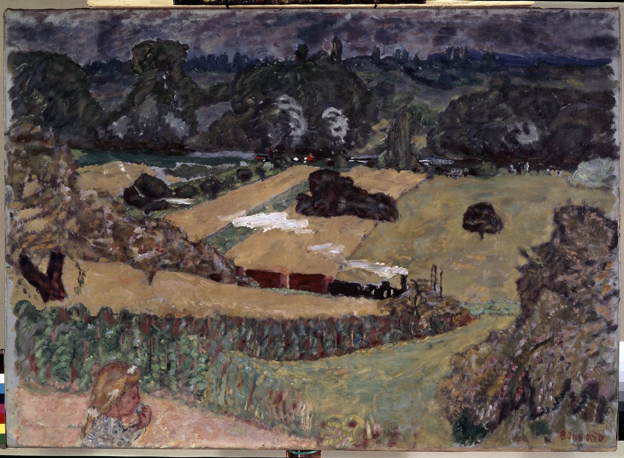 貨物列車のある風景。 ピエール・ボナール (1867-1947) の絵画 作： ピエール・ボナール