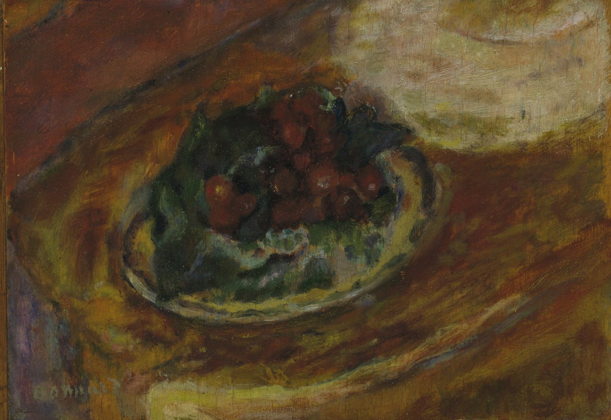 静物画。チェリー、1942年頃（ウッドパネルに油彩 作： ピエール・ボナール