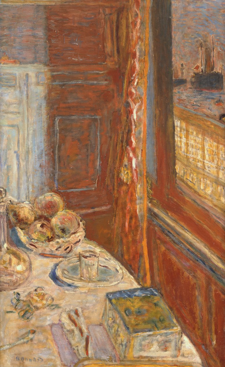 窓から見える船のある静物、1906年頃 作： ピエール・ボナール