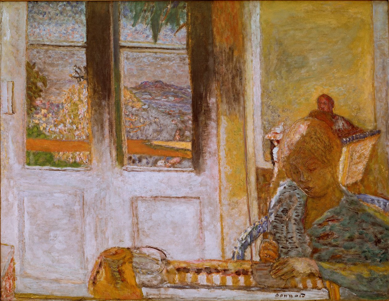 フランスの窓」（Matin a Le Cannet） ピエール・ボナール（1867-1947）の絵画 1932年。キャンバスに油彩。薄暗い。86x112 cm コレクション・プリヴェ 作： ピエール・ボナール