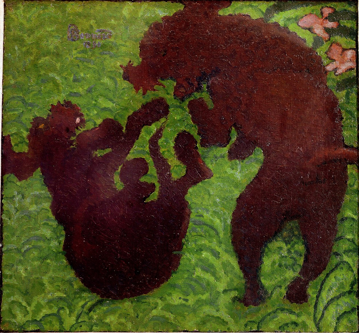 ウズラ 草むらで遊ぶ二匹の犬絵画：ピエール・ボナール（1867-1947） 個人蔵 作： ピエール・ボナール